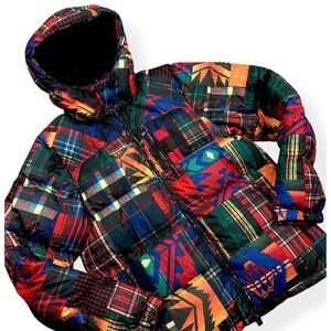 Polo Ralph Lauren Aztec Patchwork Ripstop Hooded Down Puffer Jacket Men's Med **